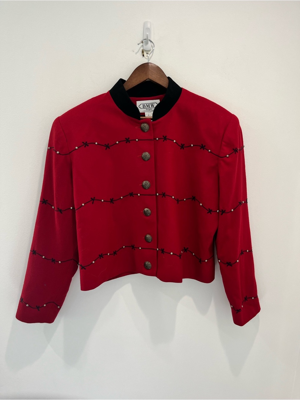BMW Vintage Southwestern Wool Red Jacket with Suede Collar and Embroider